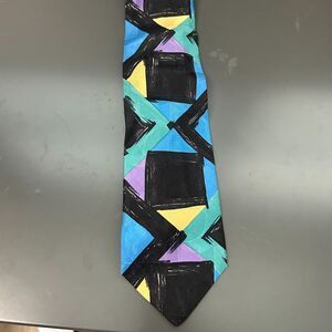 NWT Saliari Silk Men's Tie Blue Black Geometric Necktie‎ Italian Formal Office